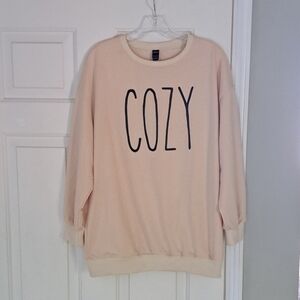 Shein Cozy Wording Yellow oversized Autumn Fall Crewneck Sweatshirt. Size Small